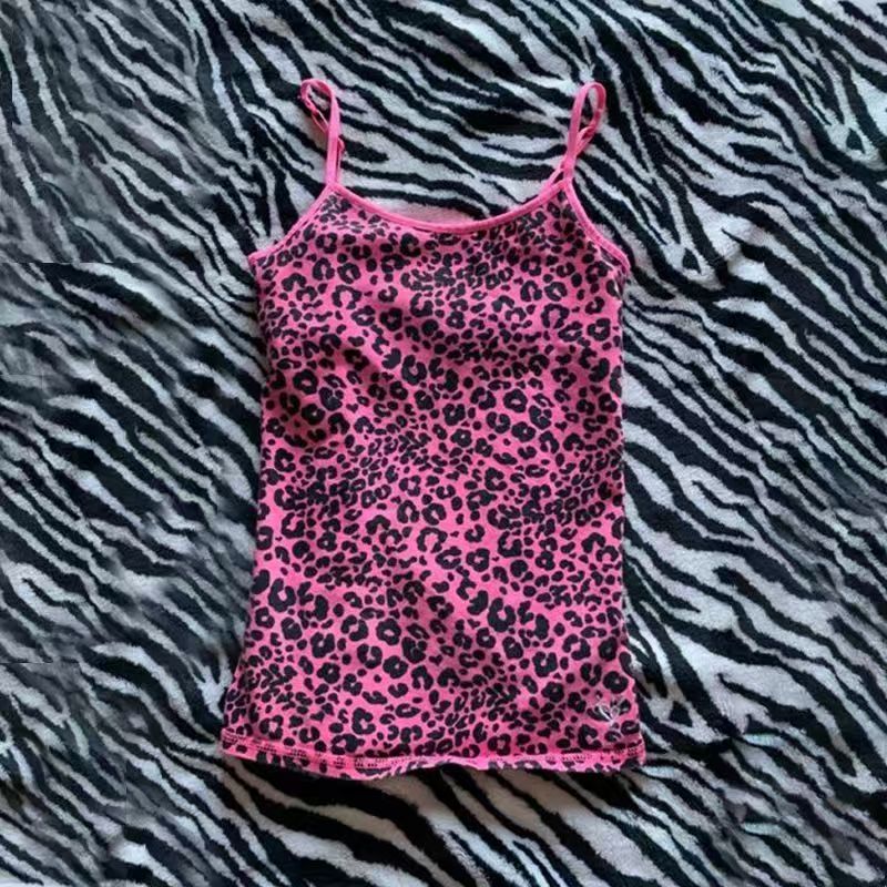 ヒョウ柄キャミソールロック美的エモガール Y2K クロップトップスカジュアルパンク湯たんぽ原宿ヒップホップストリートレトロシックなレディースベスト