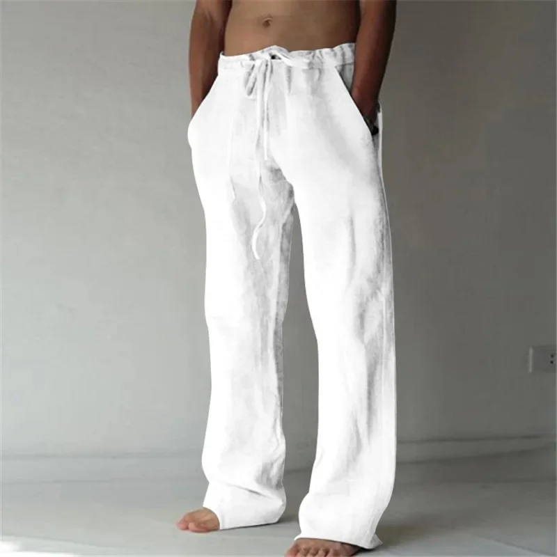 Ropa Hombre だぶだぶのパンツメンズコットンリネンカジュアルパンツ通気性のズボンフィットネスストリート服ジョギング秋夏