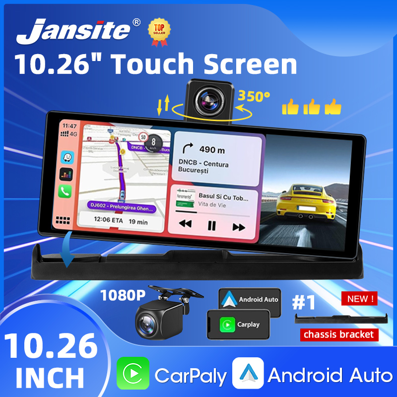 10.26インチ 4K ダッシュカム Carplay Android Auto GPS 5G WIFI FM BT 車 Dvr 350 °回転 デュアルレンズ ダッシュカム トラックカメラ ドライブレコーダー