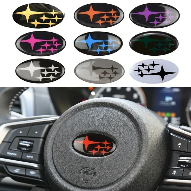 58 × 28 ミリメートル車のステアリングホイールカバーロゴエンブレムステッカーデカールスバルフォレスターアウトバック STI WRX レガシィインプレッサ Ascent アクセサリー