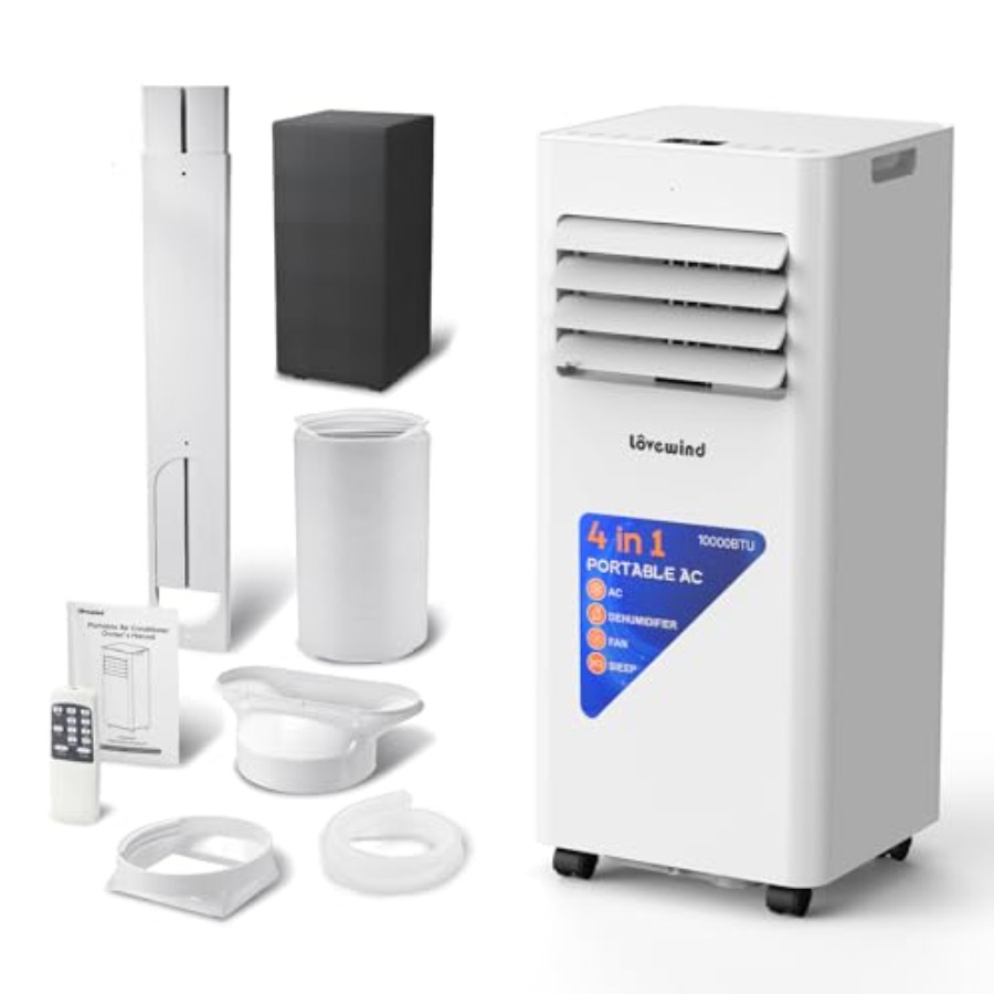 寝室用ポータブルエアコン、ABS プラスチック、ピュアホワイト、10000 BTU 冷却能力 450 平方フィート、除湿器付き、