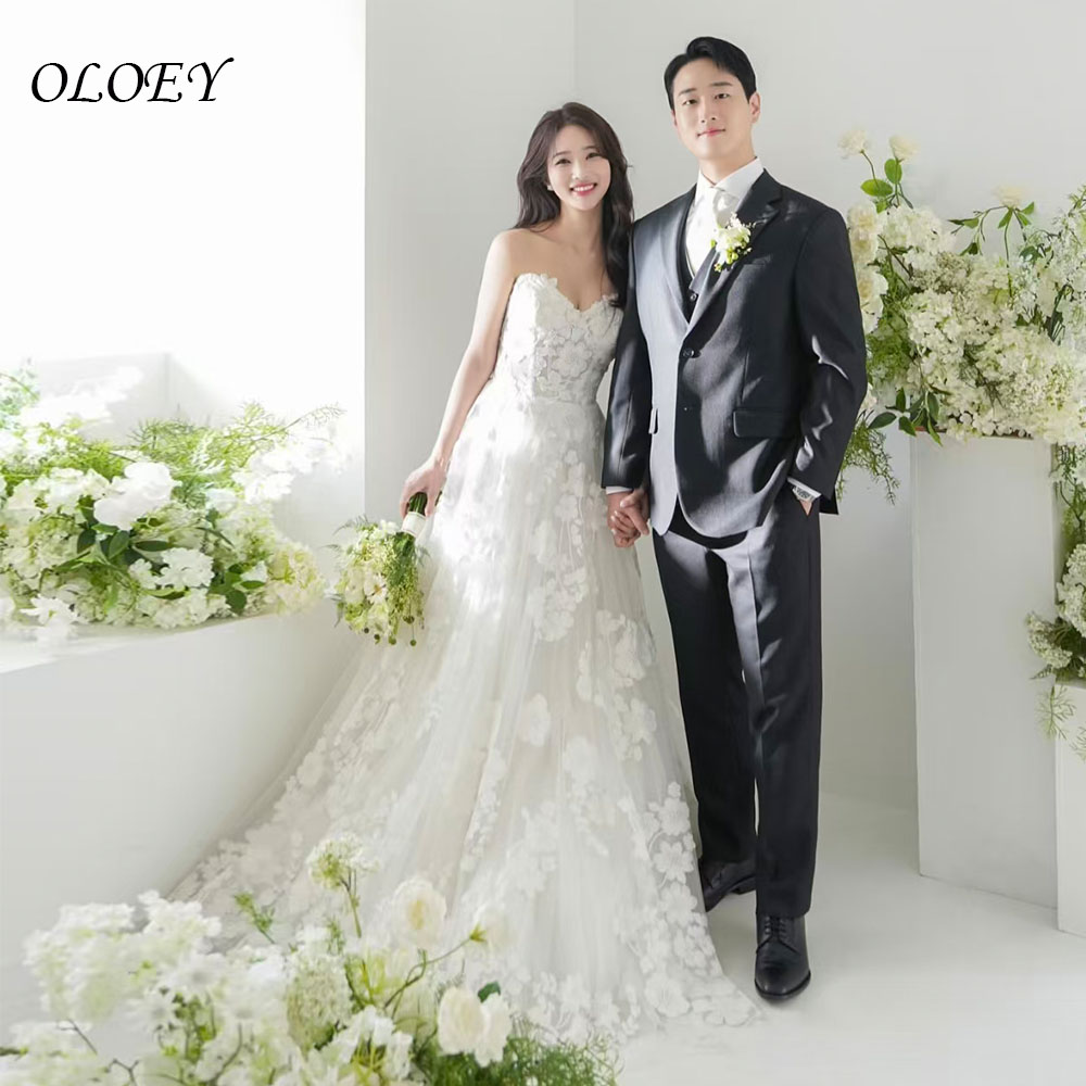 OLOEY プリンセス 3D 花のウェディングドレス恋人ジッパーバック A ラインチュール韓国写真撮影ブライダルレセプションドレスカスタマイズ