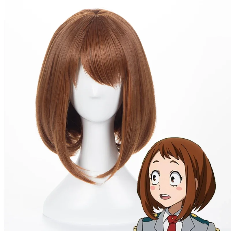 アニメ私のヒーロー学界お茶子 Uraraka ウィッグショート合成ブラウンボブ耐熱コスプレ衣装ウィッグ