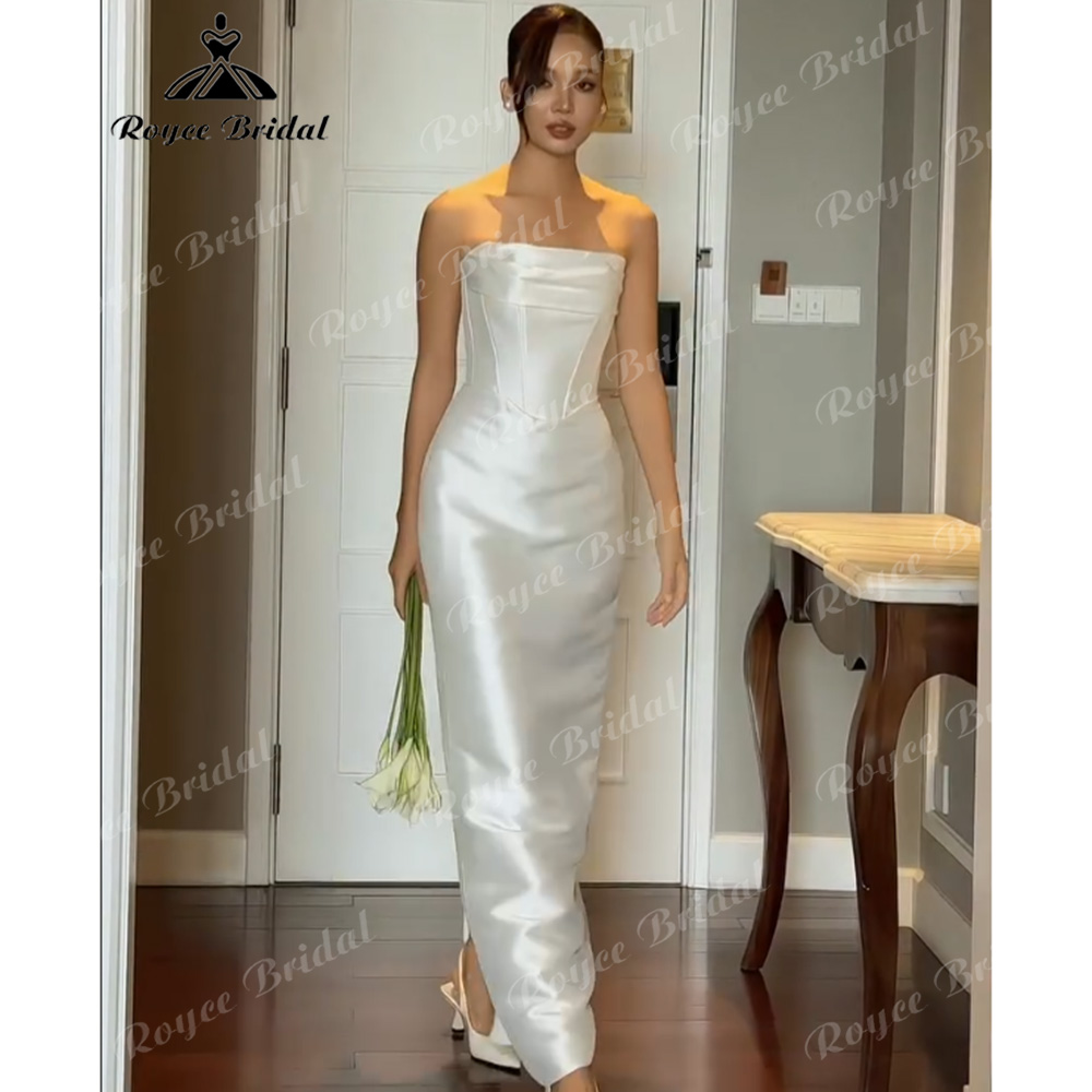 ミニマリストストラップレスシースウェディングドレスサテンコルセットボディスドレープネックラインフロントスリット Vestidos デノビア 2026 カスタマイズ