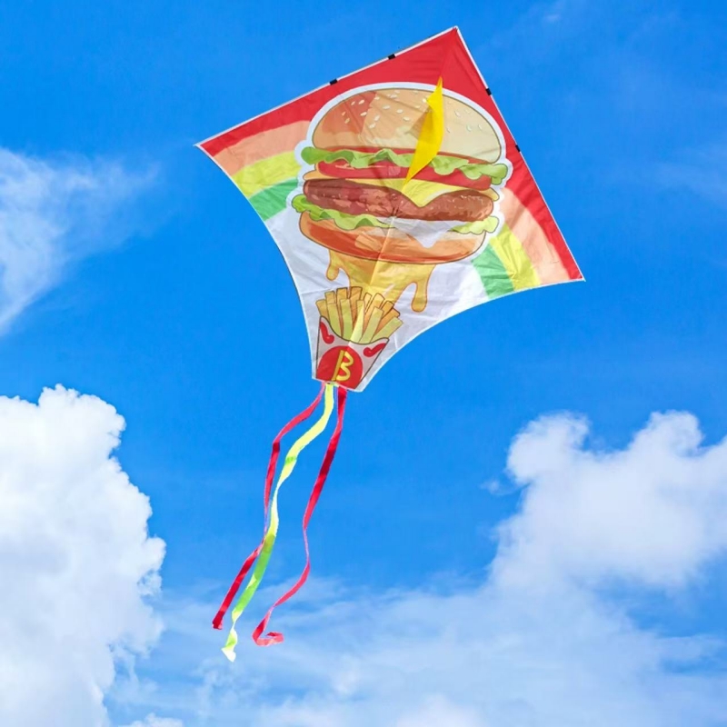 ハンバーガー凧 大人用ナイロン凧 簡単に飛ばせるストリングライン レインボービーチパラソル ボランタイン凧 ロープホイール 恐竜凧