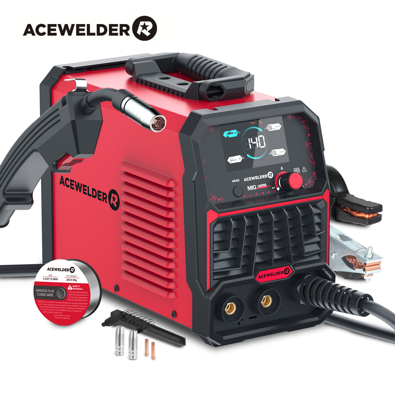 ACEWELDER 140A MIG 溶接機 110V フラックス入り MlG 3 で 1 リフト TIG スティックアーク溶接機大型 LED ディスプレイデジタル溶接機