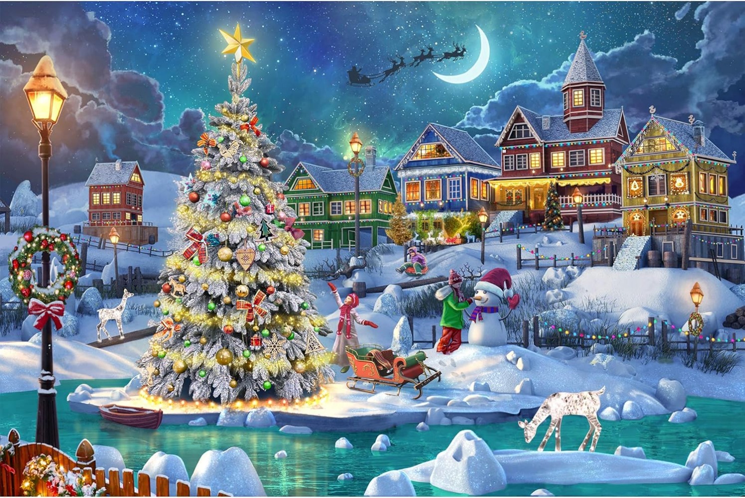 クリスマス 120/300/500/1000 ピース雪景色木製ジグソーパズル大人の風景パズル教育玩具挑戦的なゲーム