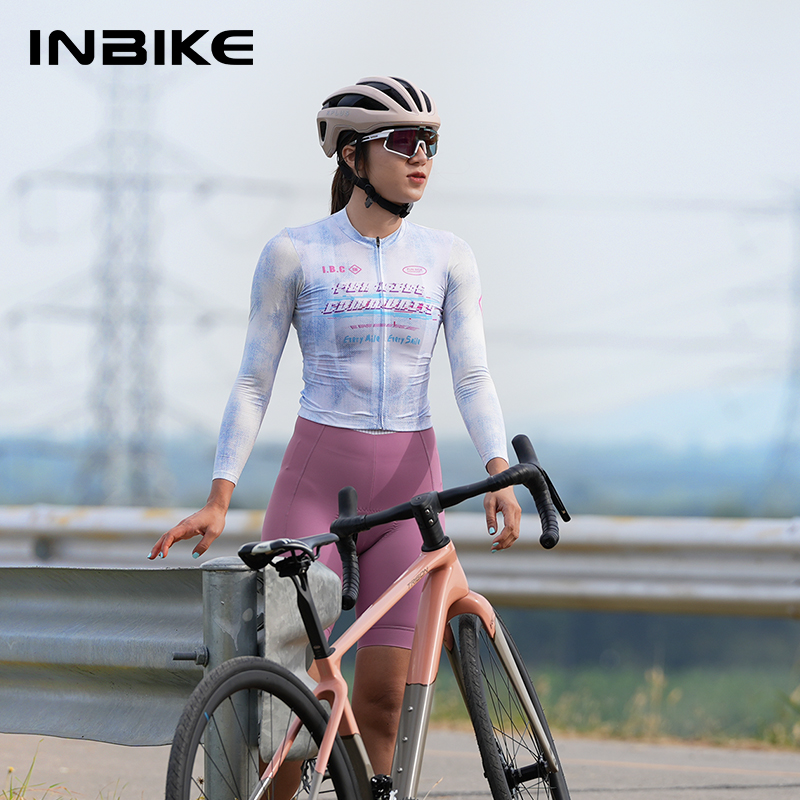 INBIKE 新しい女性の春夏薄型長袖通気性サイクリングジャージロードバイクプロフェッショナルトップ 3 つのバックポケット