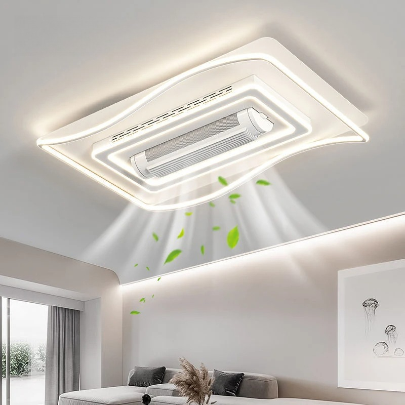 ブレードレスシーリングファンライト付き LED リモコンファン照明リビングルームベッドルーム屋内不可視長方形ファンランプ
