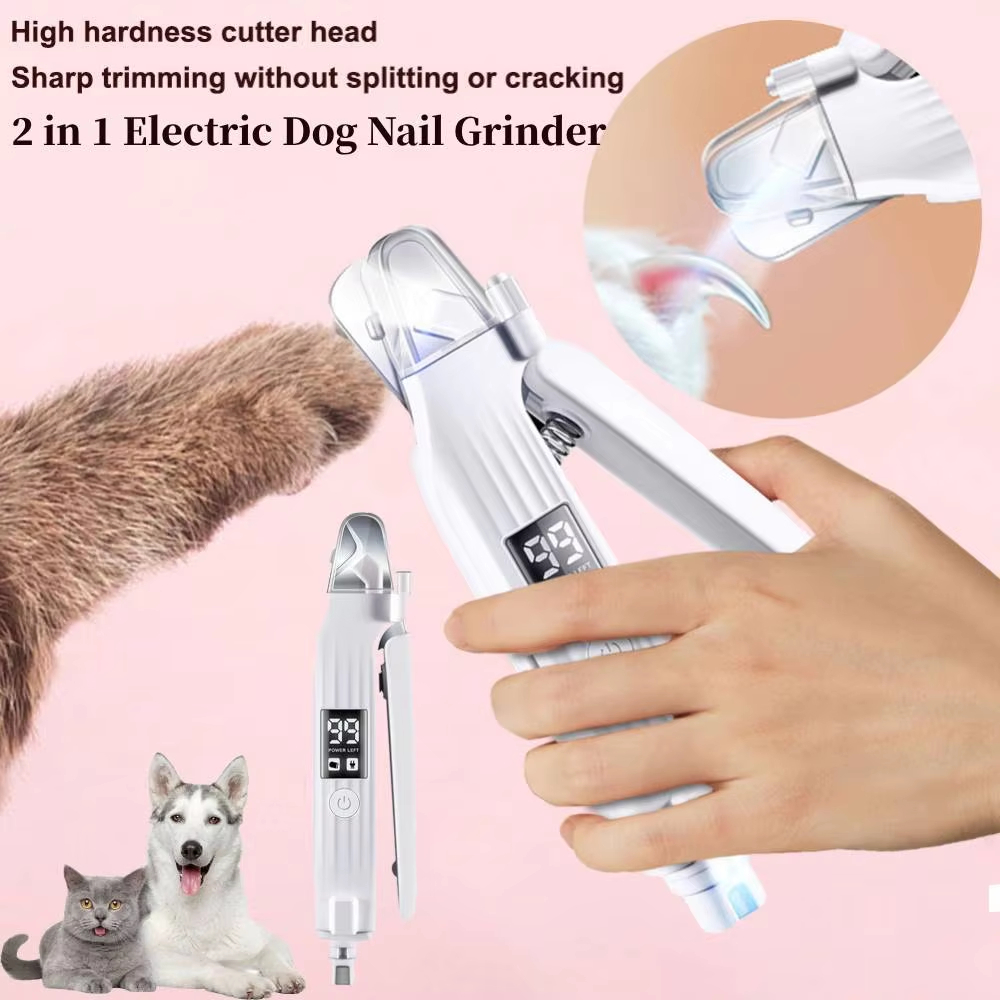 2 in 1 電動ペットネイルトリマー LED ライト付き ペットネイルグラインダー 犬の爪切りとグラインダー 小型中型大型犬/猫用