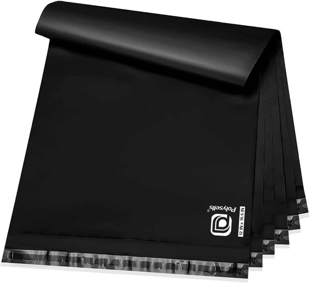100枚入り 12x15.5インチ 黒色ポリメーラー配送用封筒、強力な粘着シール、防水性、耐引裂性 郵便用メーラー
