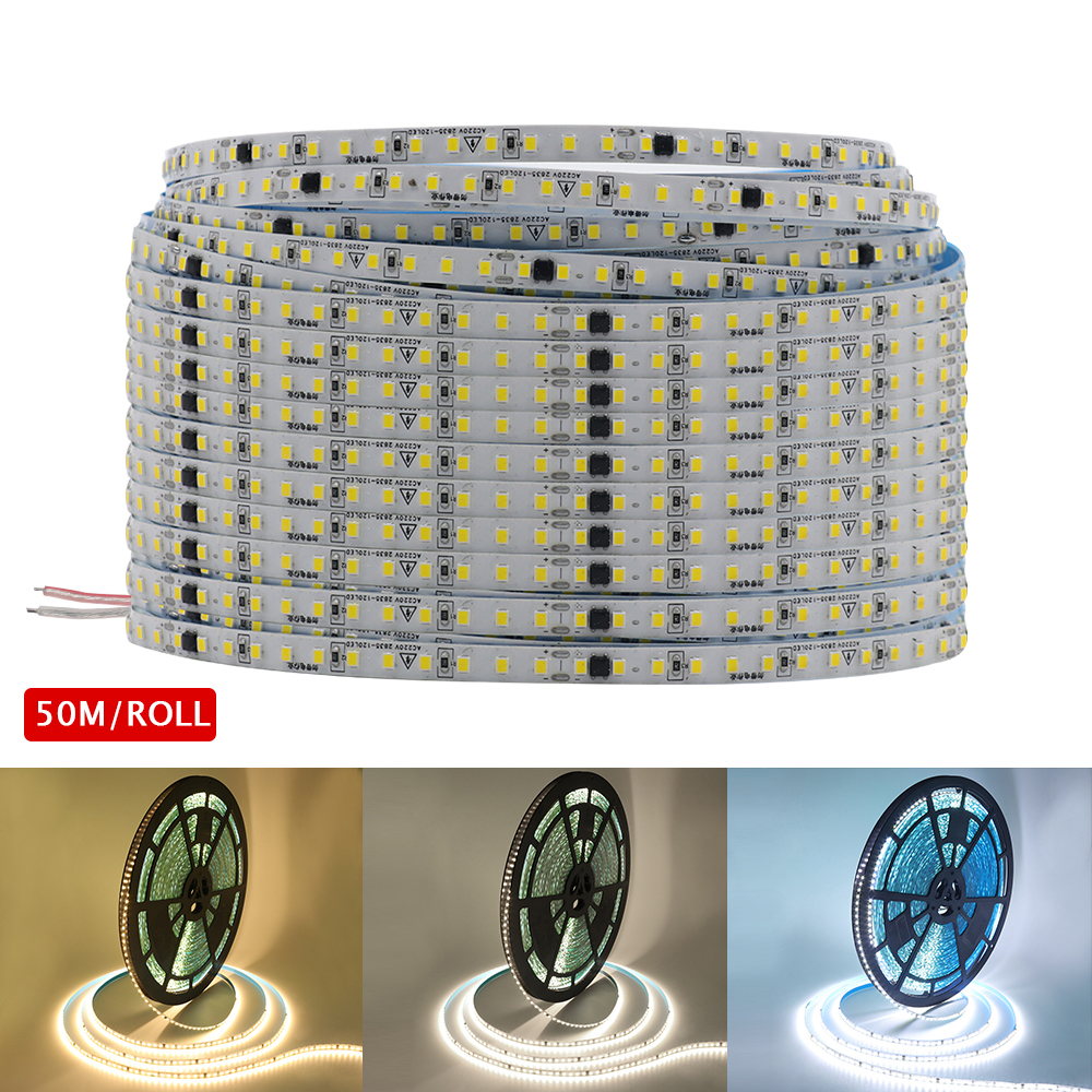 220V LEDストリップ 2835 120LEDs/m 超高輝度 10m 50m フレキシブルホーム LED リボンテープライト IP44 ホワイト ウォームホワイト 4000K 電源不要