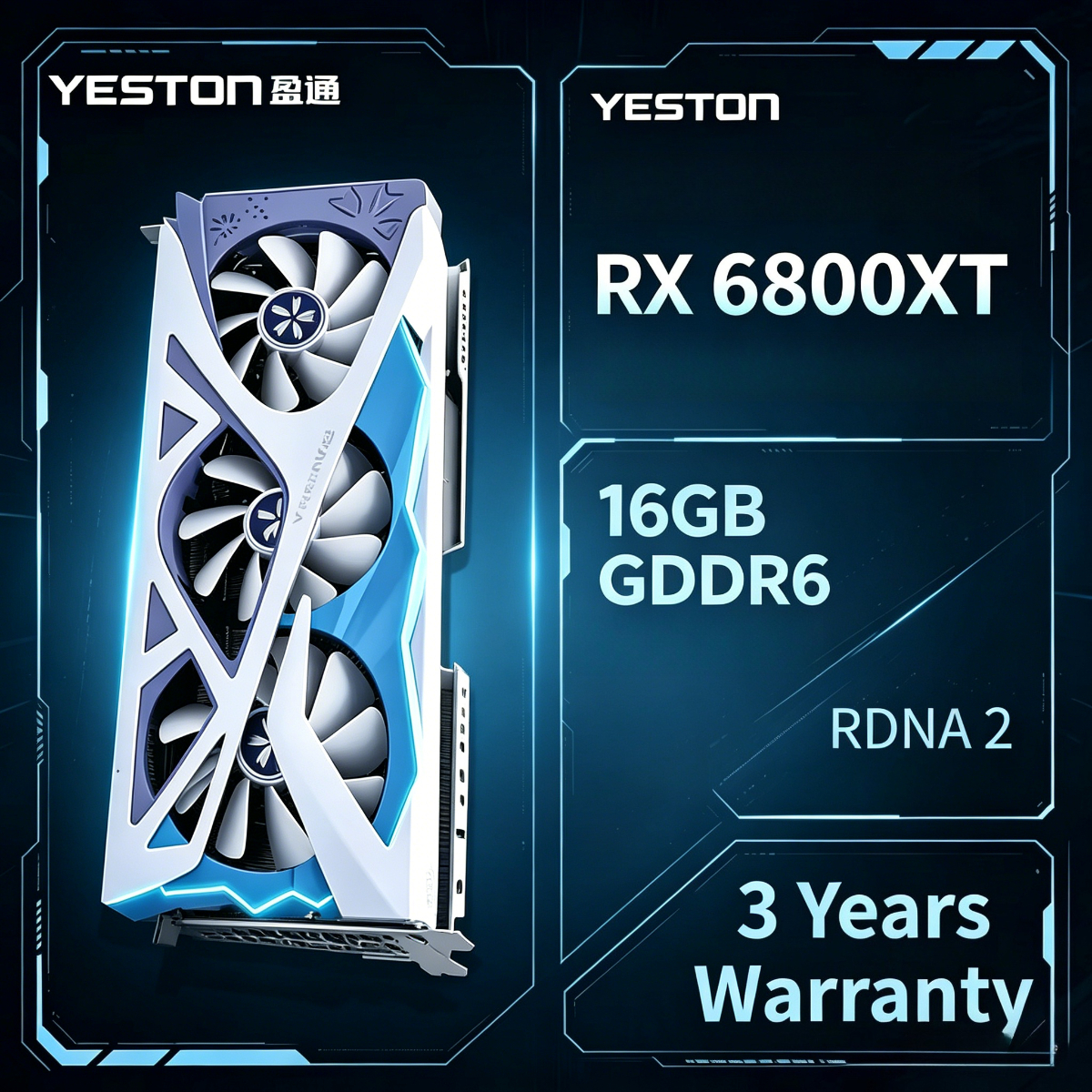 GPU AMD New Yeston GeForce RX 6800 XT GPU 16G GDDR6 FSR3.1 Graphics Card Gaming Office AI Desktop Computer Accessories