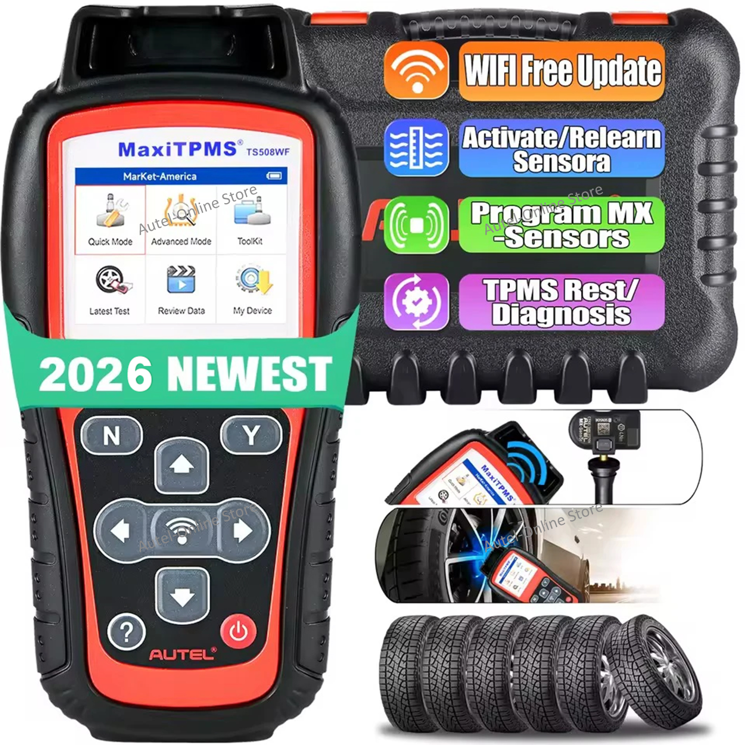 Autel MaxiTPMS TS508WF TPMS 再学習ツール OBD2 スキャナー TPMS リセット サービス、TPMS コードの読み取り/クリア、TS508 の Wi-Fi バージョン