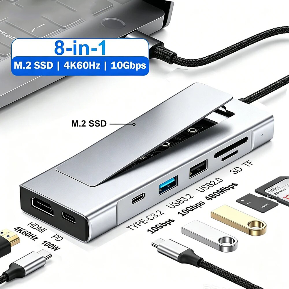 8-in-1 USB-C ハブ M.2 SSD エンクロージャ NVME サポート
