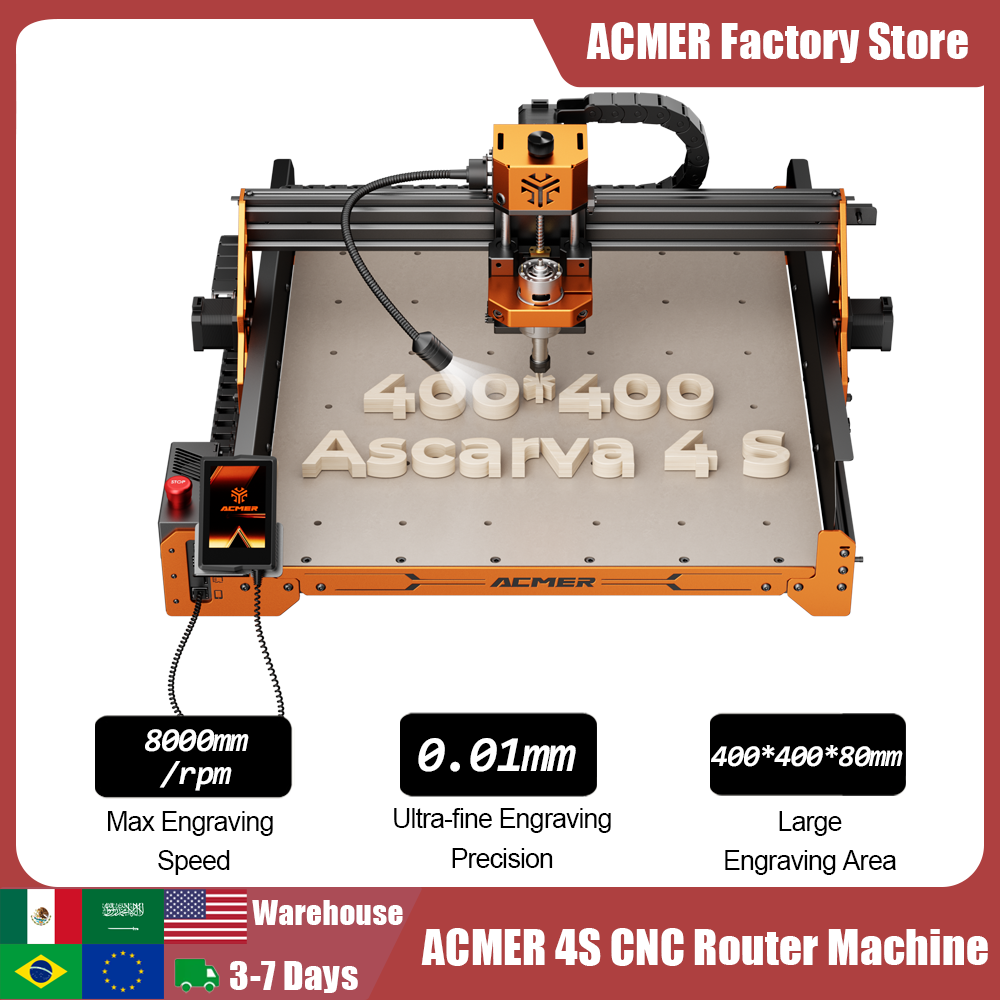 ACMER Ascarva 4S CNC フライスルーターマシン木工彫刻機 3 軸 400 × 400 ミリメートル彫刻プラスチック木材アクリル