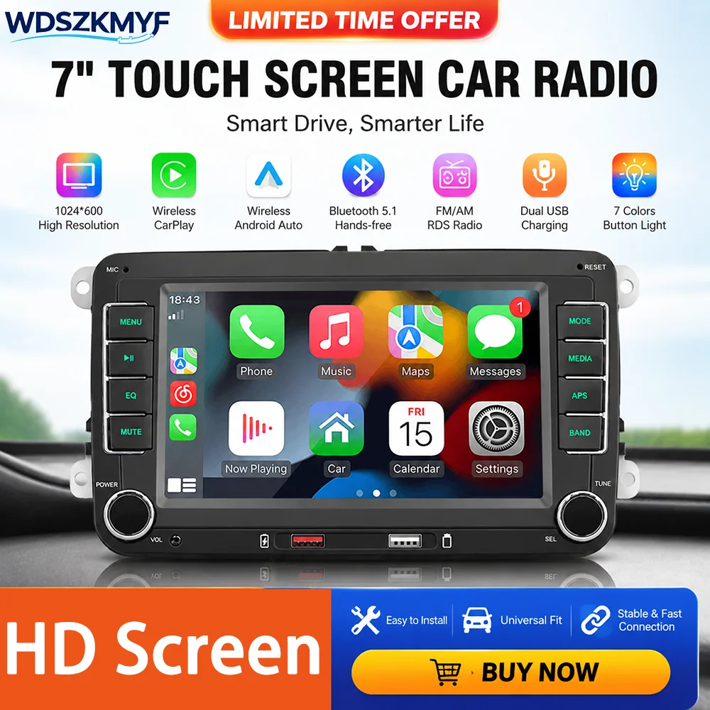 7 インチ車のマルチメディアプレーヤーラジオワイヤレス CarPlay Android オート FM RDS 2 Din プレーヤーカーラジオ VW ゴルフ MK5 MK6 ポロパサート