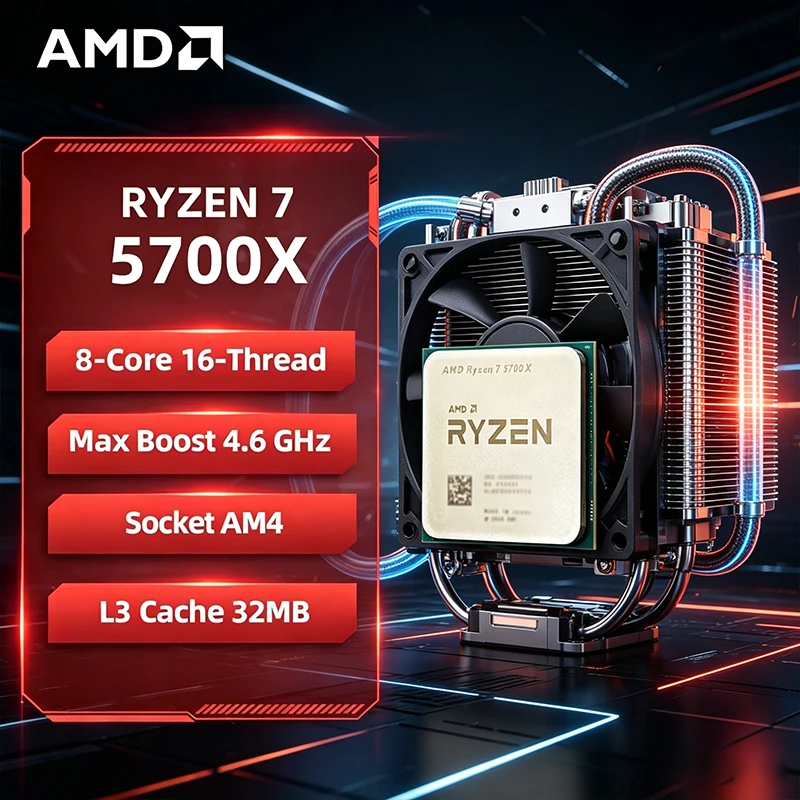 AMD Ryzen 7 5700X 8 コア 16 スレッド 4.6GHz ロック解除デスクトップ CPU ゲーム用 AM4 ソケット - パッケージなし
