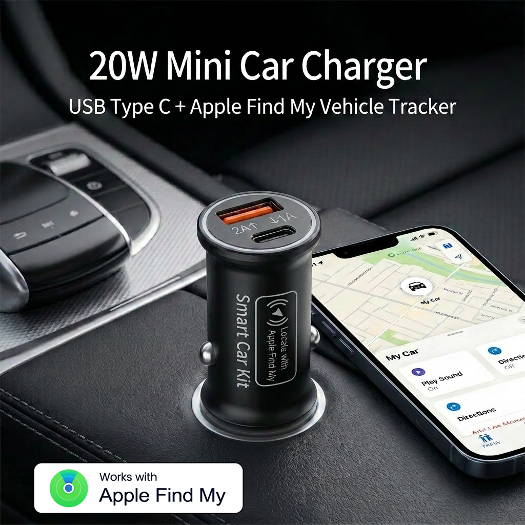 ミニカーチャージャー GPS ロケーター 20W 急速充電器 2 in 1 電話充電器 USB タイプ C QC3.0 Apple で動作 Find My Vehicle GPS トラッカー