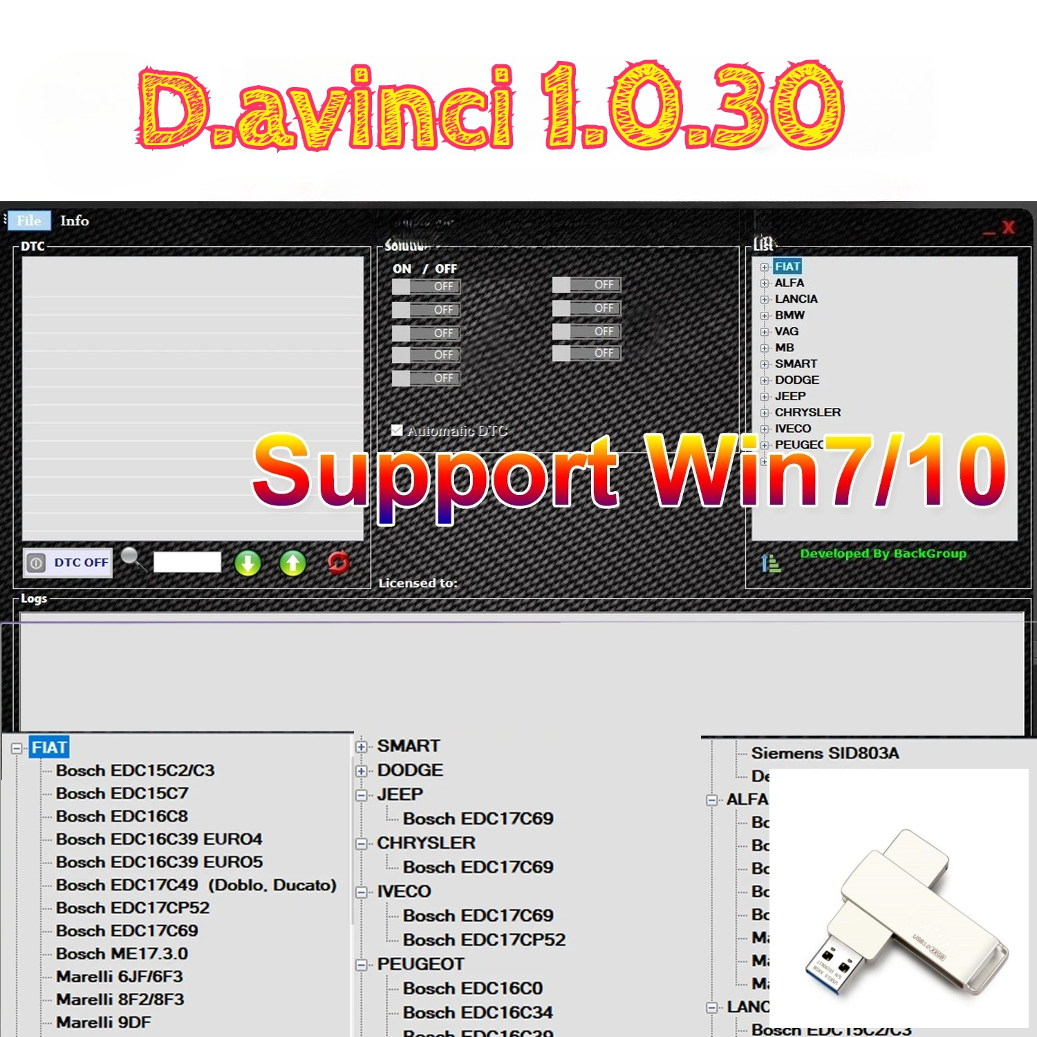 2026 Davinci 1.0.30 ソフトウェア サポート Win 7/10 D.avinci 1.0.30 K.ESS/K.TAG 修復ソフトウェアの作業 REMAPPING ECU 修復のアクティブ化