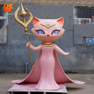 カスタマイズされた漫画動物の店のドア装飾、ファイバーグラス製の魔法の猫の塗装彫刻、抽象的なモデル