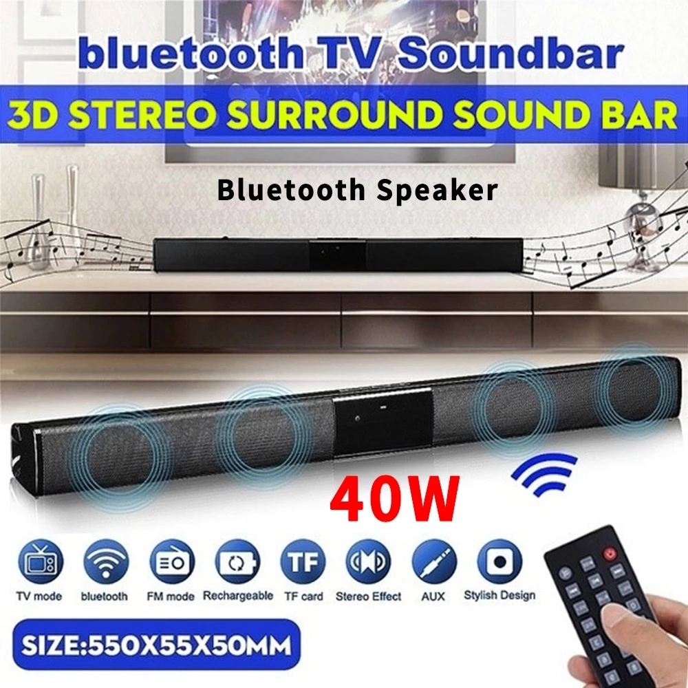 40W TV サウンドバー 有線およびワイヤレス Bluetooth スピーカー ホームシネマ サウンド システム FM ラジオ付きステレオ サラウンド ミュージック センター ラジカセ