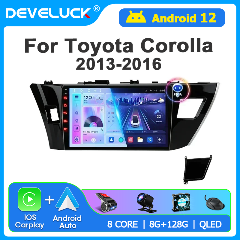 Develuck Android 12 Carplay Auto Radio For Toyota Corolla Ralink 2013 2014 2015 2016 Multimedia Video Player Navigaion 2 Din GPS