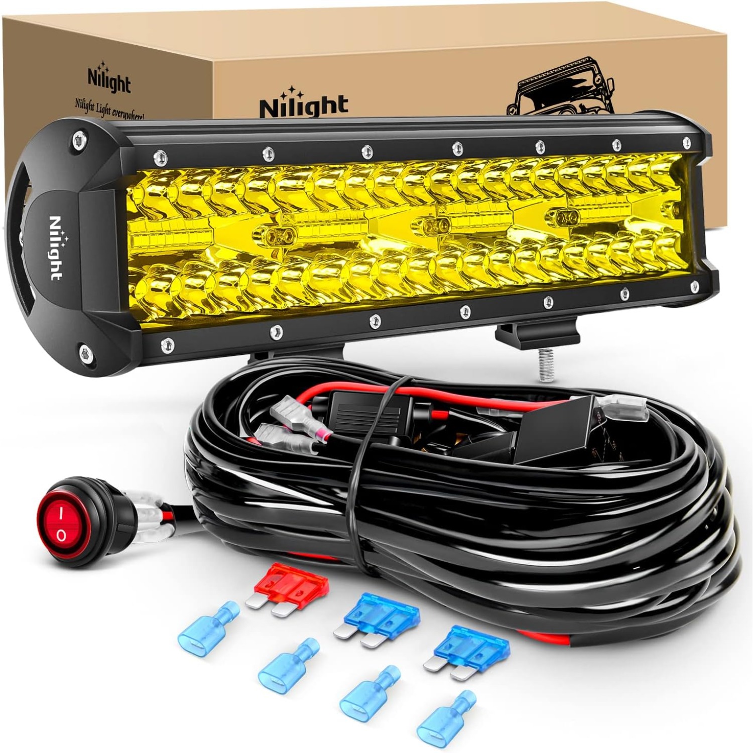 Nilight 12インチ アンバー LED ライトバー 240W 3列スポットフラッドコンボ LED オフロードライト トラック 車 ATV SUV キャビン ボート用 16AWG ワイヤリングハーネスキット付き 2年保証
