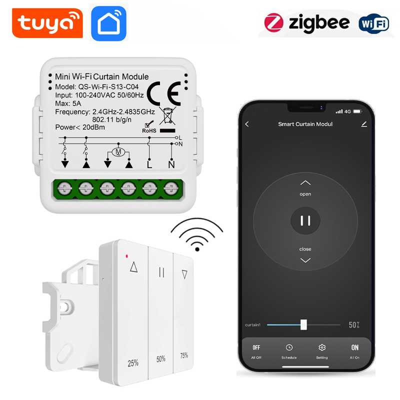 スマートライフWIFIカーテンスイッチモジュールローラーシャッターコントローラー、リモコンパーセント機能付き、Alexa、Googleホーム付き