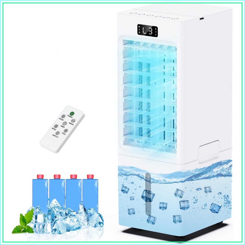 6L 蒸発式空気冷却器、リモコン付き 3-in-1 ポータブル AC、4 モード、3 速度、自動発振、12 時間タイマー、静かなファン
