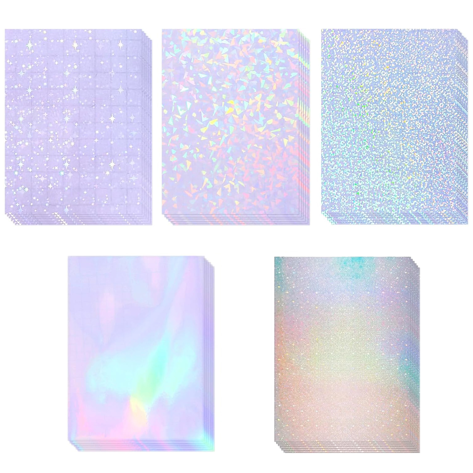 20 枚のホログラフィックステッカー紙 A4 クリアビニール自己粘着防水透明ラミネートシート 11.7 x 8.3 インチ 5 スタイル