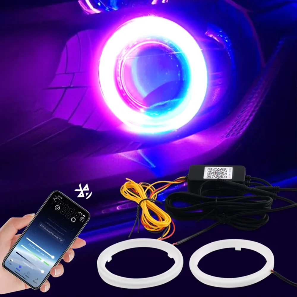 2 個 RGB コットン LED エンジェルアイズハローリング 60/70/80/90/95/100/110/120 ミリメートル LED ヘッドライトランプ車オートバイ DRL 目アプリ制御