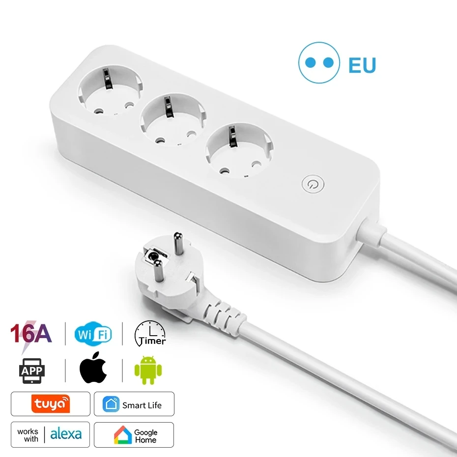 Tuya スマート WiFi 電源ストリップ EU ソケット パワーモニター付き スマートライフアプリ リモートタイミングコントロール EU コンセント Alexa Google ホーム経由