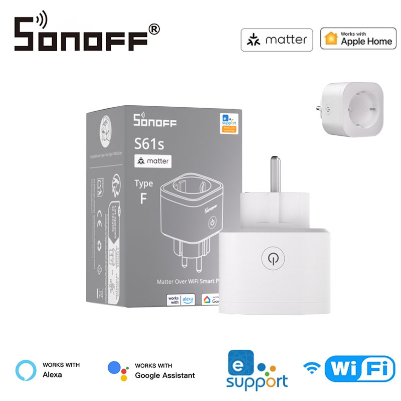 SONOFF S61STPF EU 16A iPlug Matter WiFi スマートソケット過負荷保護 EWeLink アプリ音声制御 Alexa Google Home HomeKit 用