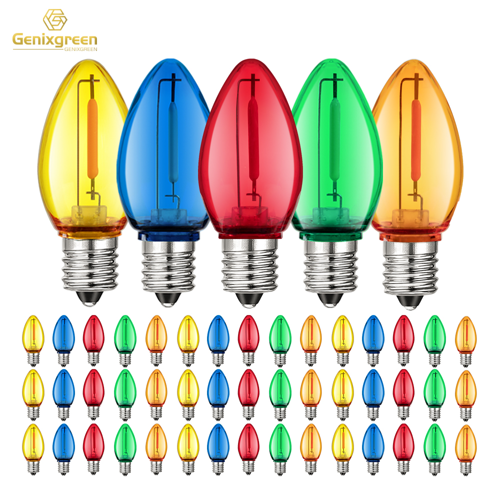 50 個 C7 Led 屋外ストリングライト交換電球 1 ワット多色飛散防止プラスチック E12 燭台ベース裏庭パーティー用