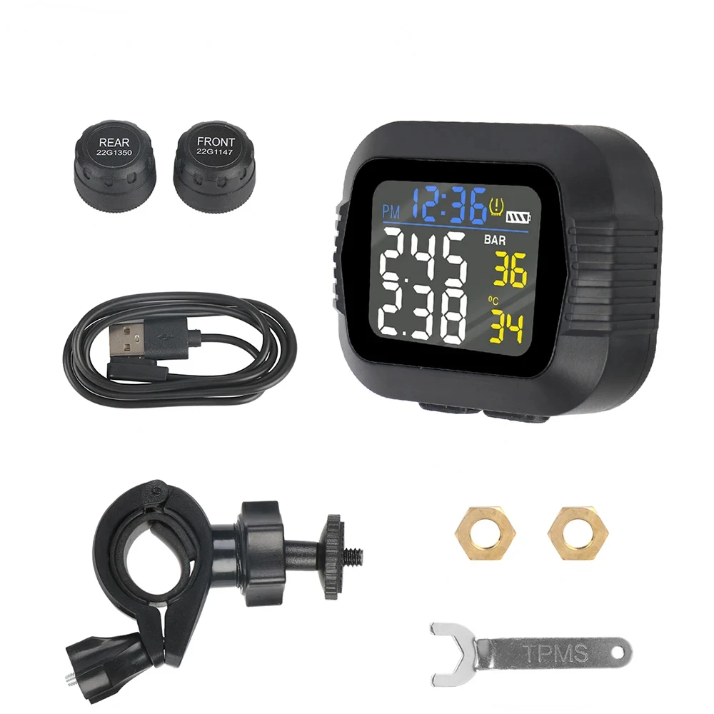 オートバイ TPMS タイヤ空気圧監視システム温度警報 2 外部センサー付きモトタイヤ警報システムリアルタイム