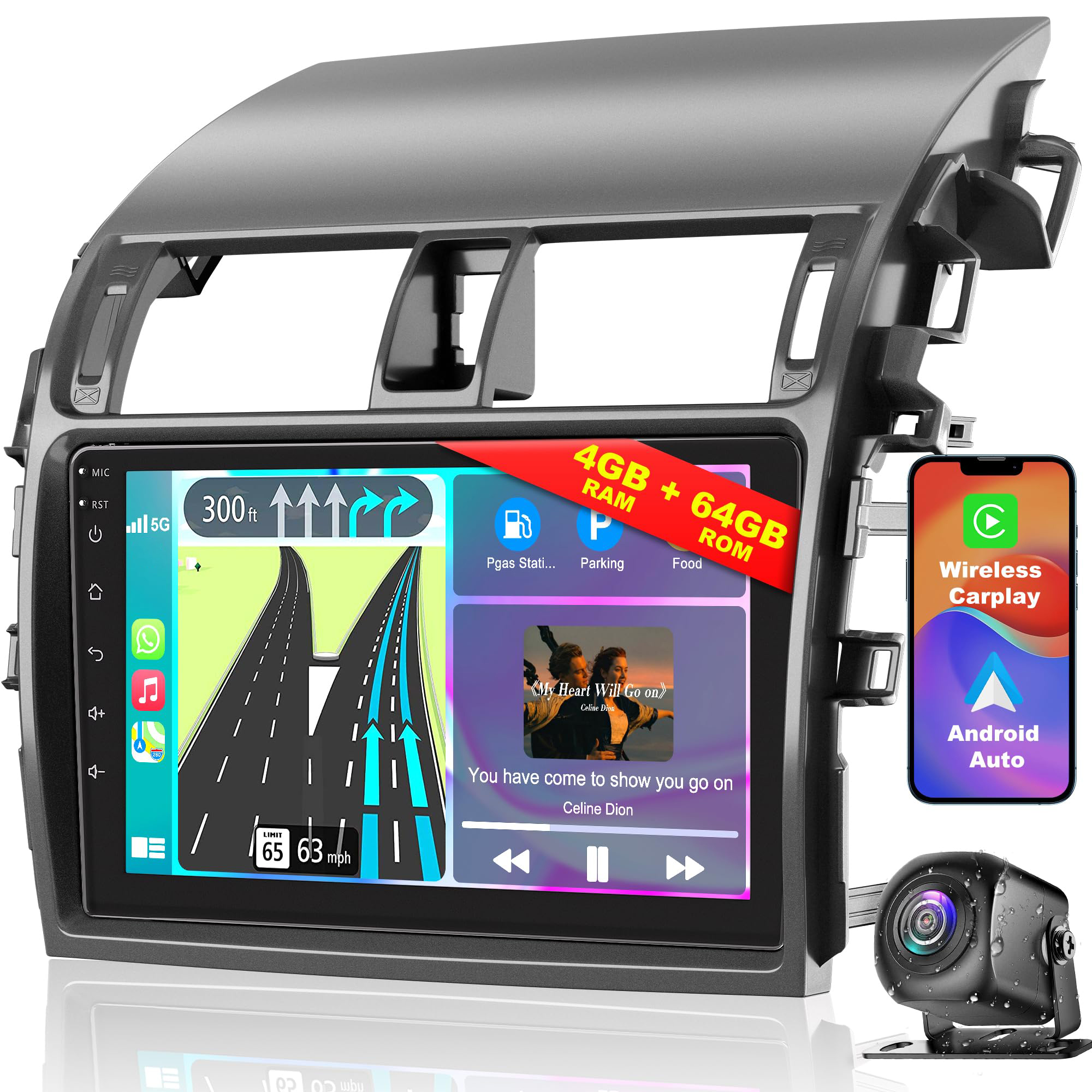 Android ラジオ 【カローラ 2009 2010 2011 2012 2013】 9 インチタッチスクリーン、ワイヤレス Carplay 付き - Android Auto GPS WIFI BT 5.4 SWC DSP FM AHD バックアップカメラ