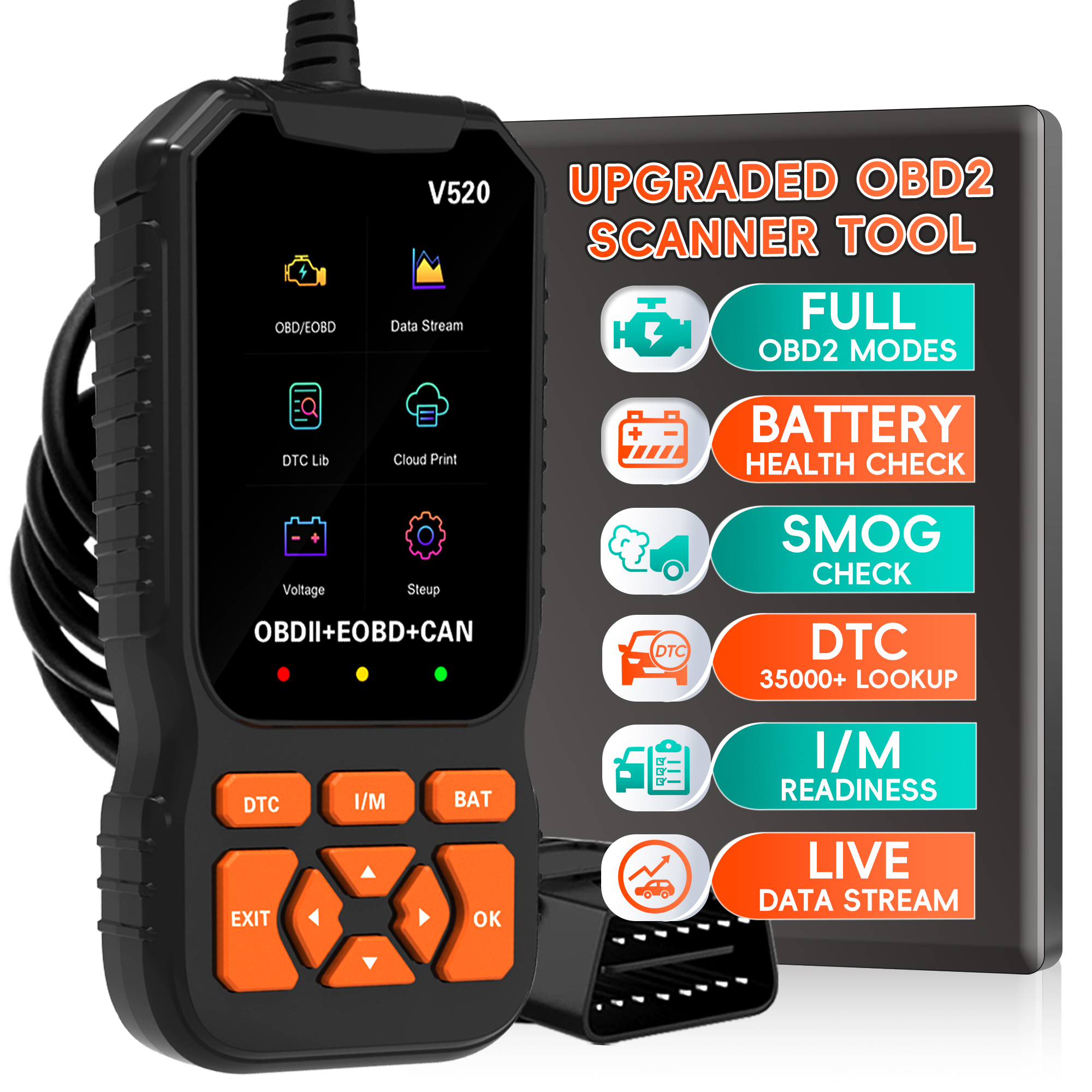 OBD2 スキャナ診断ツール - リセット付きチェック エンジン ライト コード リーダー、バッテリー電圧テスター、モード 6