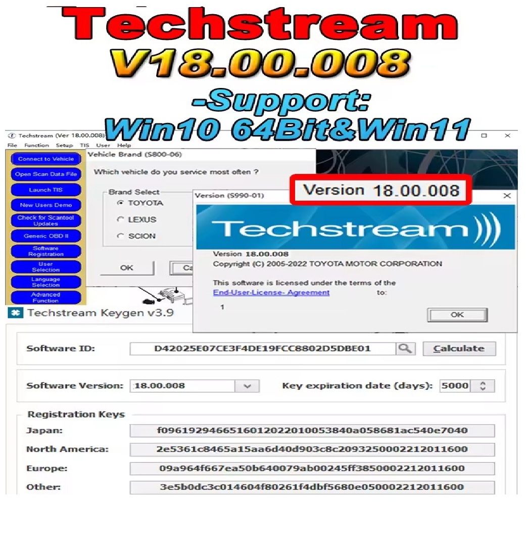 TIS Techstream 18.00.008 の最新バージョン 02/2023 ソフトウェア リンクとアクティブ コードは MINI VCI MINIVCI と連携します