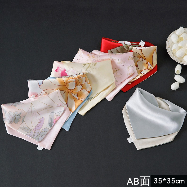 35*35 センチメートル天然桑シルクスーツポケットチーフハンカチ無地クレープサテン AB 両面二層プリント小さなハンカチ