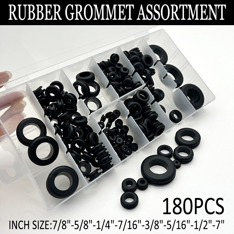 ブラック 180 個ゴムグロメットコンボキット耐摩耗性シールホールリングワイヤ管理産業用自動車用途用