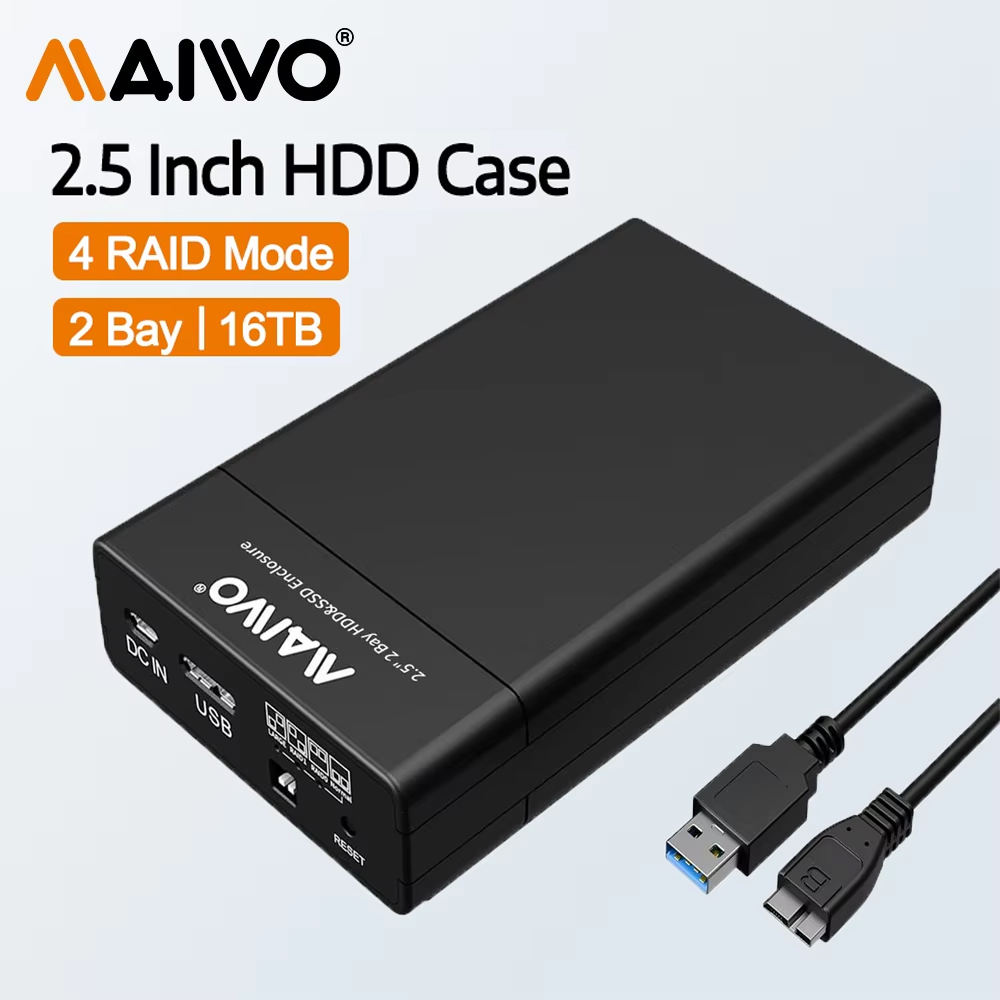 MAIWO デュアルベイ RAID ハードドライブエンクロージャ USB3.0 2.5 インチ SATA SSD/HDD サポート UASP 16TB 4 RAID モード外付け HDD エンクロージャ