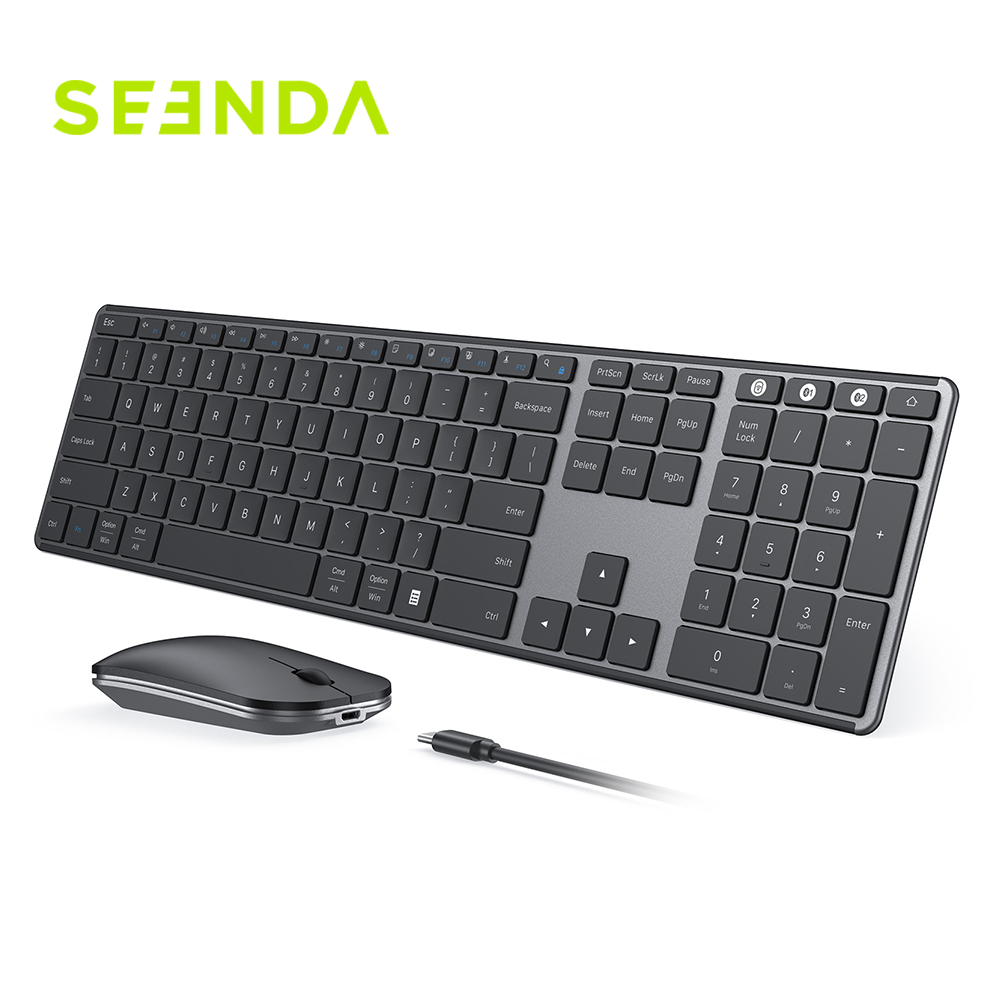Seenda ワイヤレス Bluetooth キーボードとマウスのコンボ マルチデバイス充電式スリム キーボードとマウス Win MacBook Pro Air 用