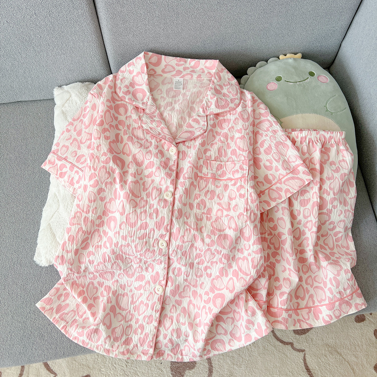 Sweet Girl 半袖パジャマ レディース ピンク ヒョウ柄 ホーム服セット パジャマ ホームウェア オールシーズン対応