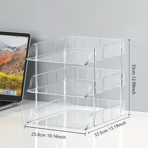 透明PET製デスク用収納フォルダとスタンド　学生用デスクボックス　オフィス用整理収納ボックス　仕切り付きプラスチック収納ボックス
