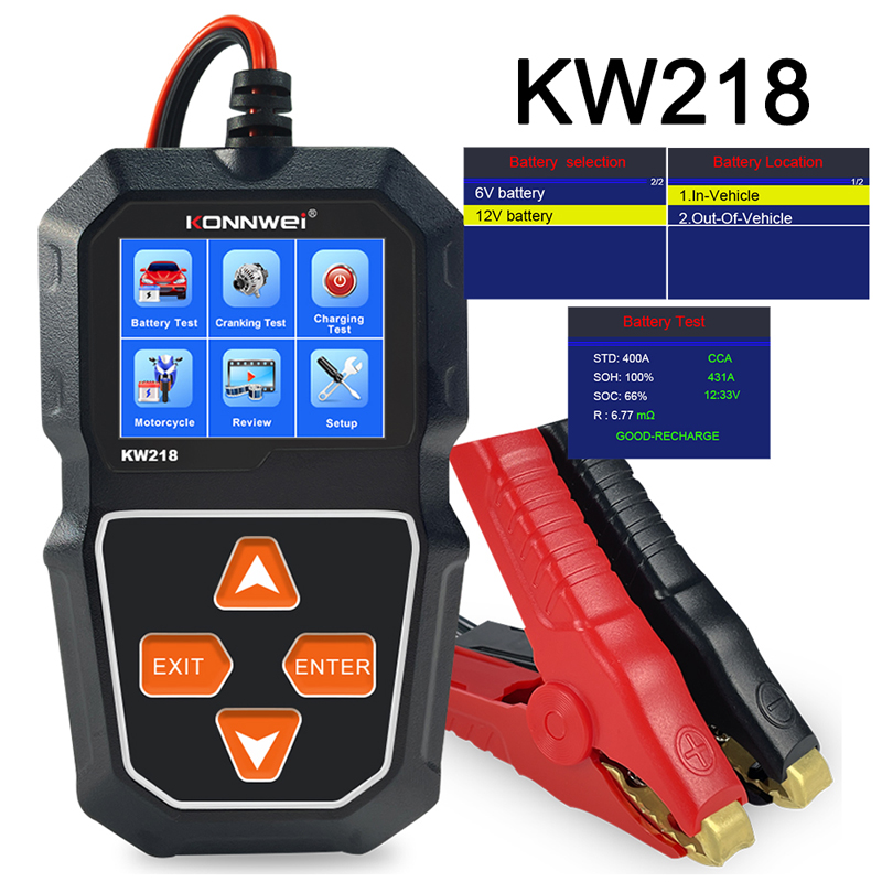 KONNWEI 車オートバイバッテリーテスター KW218 6V 12V バッテリーシステムアナライザー 2000CCA 充電クランキングテストツール車用