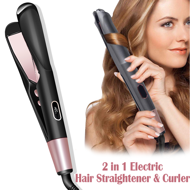 2 1 プロツイストストレートヘアアイロンとカーラースパイラルウェーブカーリングゴールドチタンフラットアイロン矯正カーリングスタイリングツール