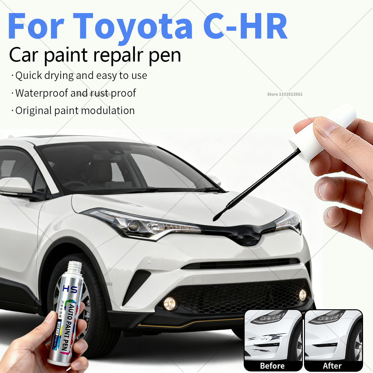 トヨタ C-HR 車の塗装修理ペンタッチアップスクラッチリムーバー DIY オートアクセサリー黒、白、青、赤、シルバー、グリーン、グレー、イエロー