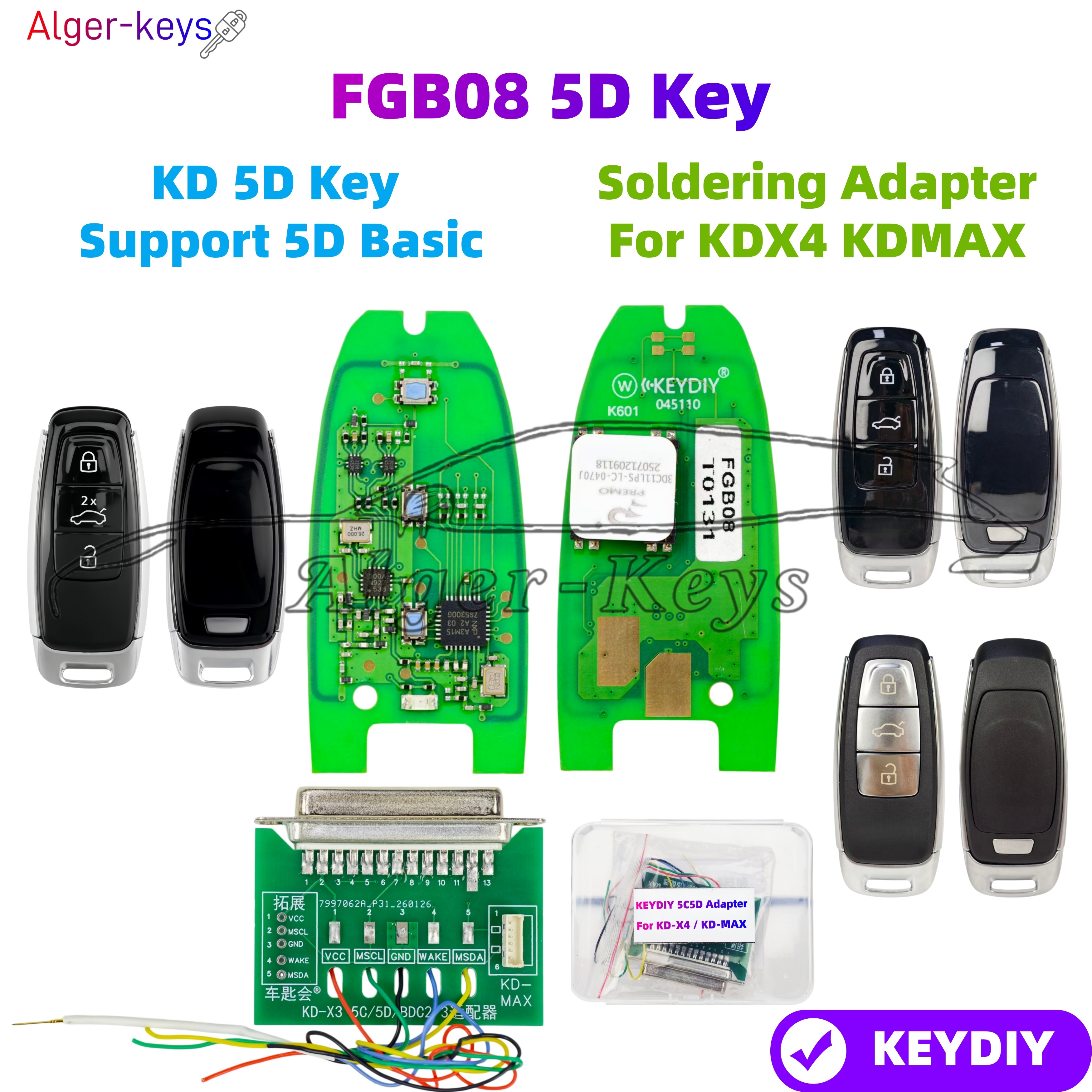 アルジャーキー KEYDIY FGB08 5D キー KD-X4 KD-MAX プログラミング アダプター サポート 5C5D BDC FGB08 サポート 5D Basic no UWB 5D リモート キー