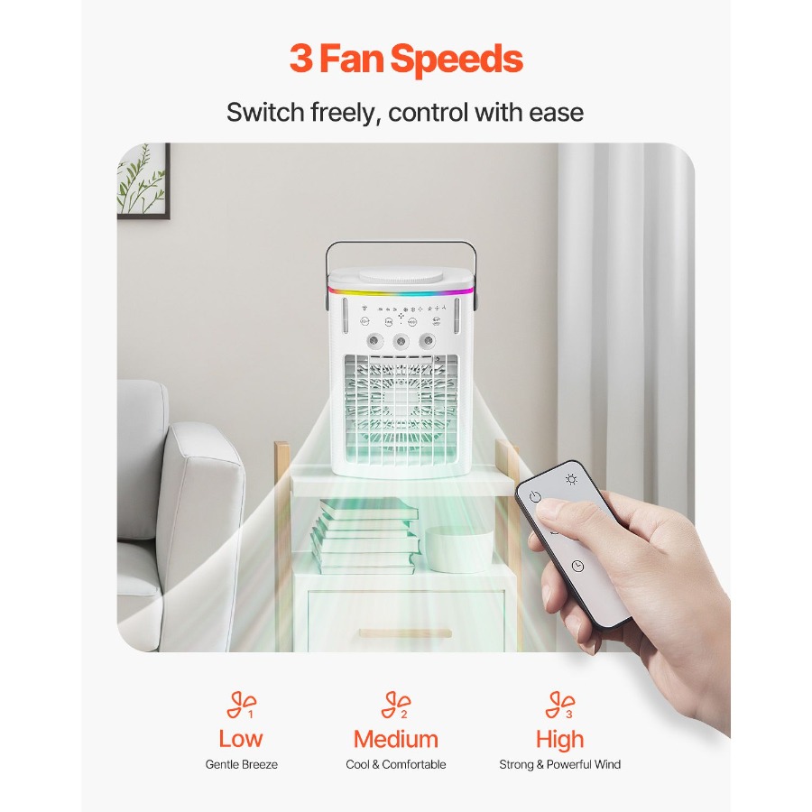 ポータブルエアコン、リモコン付き4-in-1蒸発空気クーラー、タイマー付き3スピードミニエアコン、3ミストル